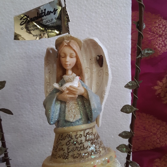 Enesco Foundations Figurine Tassel Angel w Dove Doll Ornament &  Stand NIB - Picture 6 of 8